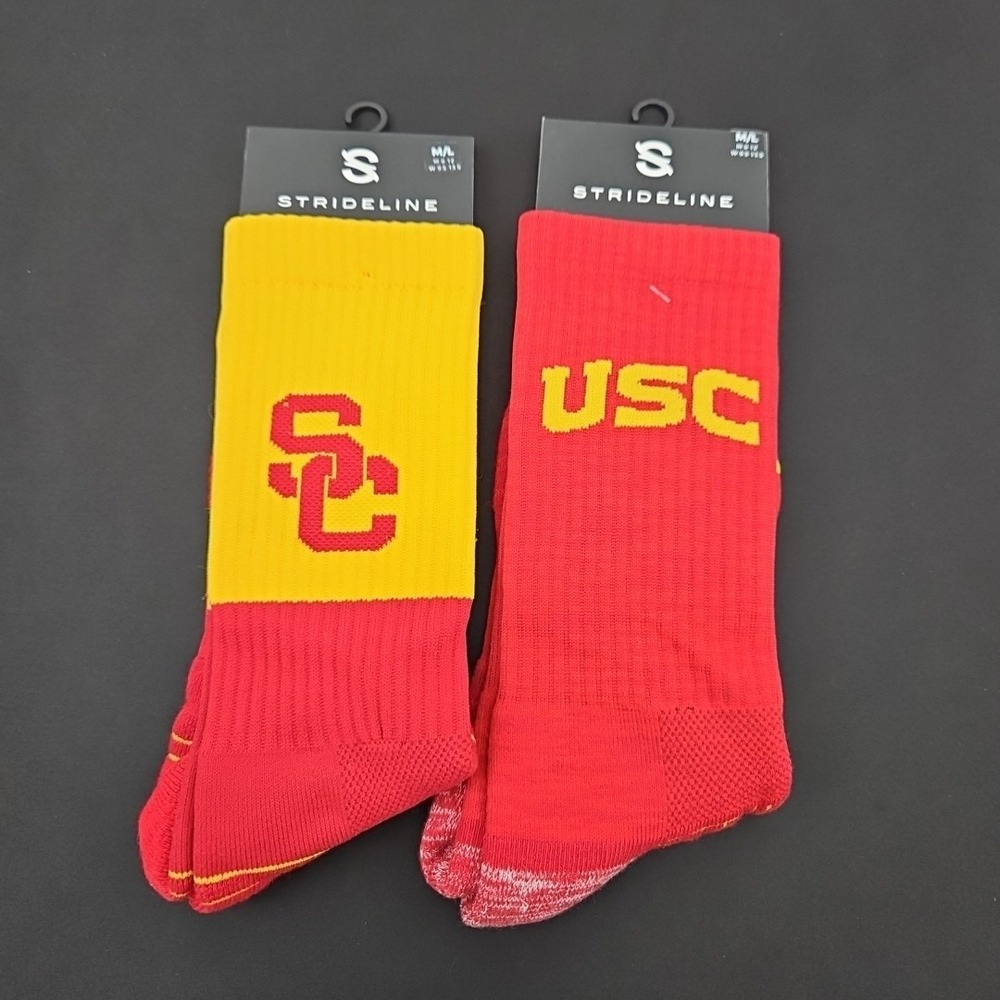 Lot of 2 USC Trojans NCAA Strideline Crew Socks Mens Size M/L 8-12 Red Gold New